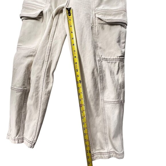 PacSun White High Waisted Cargo Pants Elastic Waist Pockets M Contrast Stitching - Picture 6 of 15